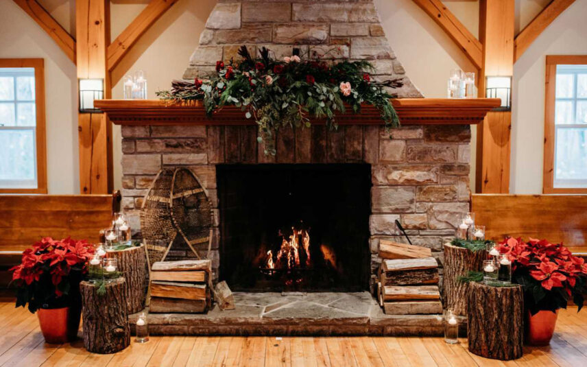Temple's Country Weddings & Events fire place in reception hall