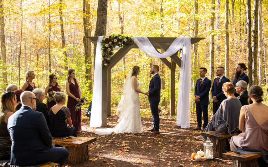 Temple's Country Weddings fall forest ceremony